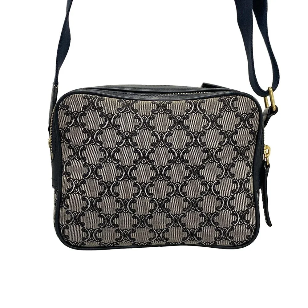 Celine Macadam Shoulder Bag Light gray Dark Navy Jacquard Leather - Picture 3 of 15